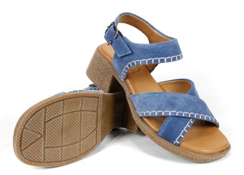 Calista Mare – sandale damă din piele întoarsă albastră cu toc