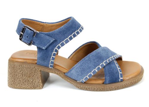 Calista Mare – sandale damă din piele întoarsă albastră cu toc