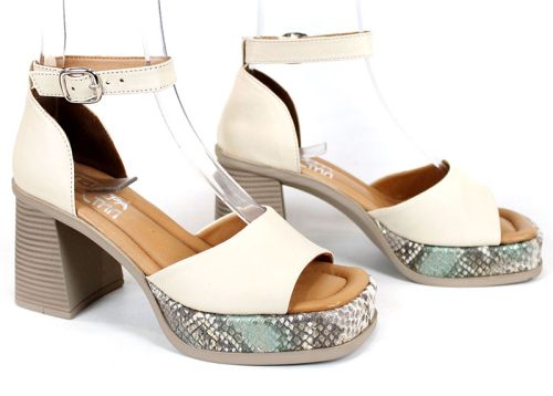 Celine Brisa – sandale damă din piele naturală bej cu toc și platformă