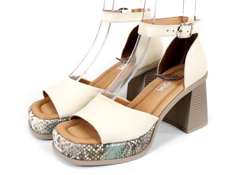 Celine Brisa – sandale damă din piele naturală bej cu toc și platformă