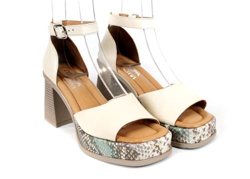 Celine Brisa – sandale damă din piele naturală bej cu toc și platformă