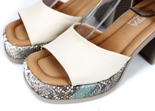 Celine Brisa – sandale damă din piele naturală bej cu toc și platformă