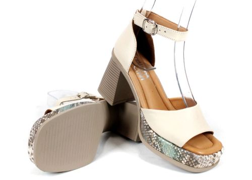 Celine Brisa – sandale damă din piele naturală bej cu toc și platformă