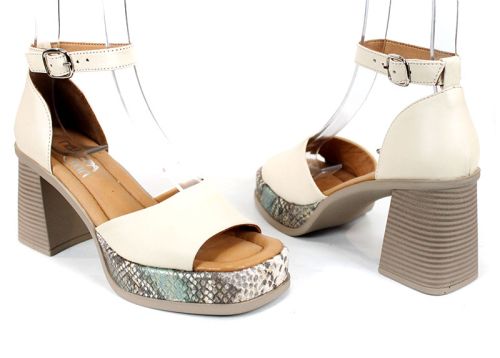 Celine Brisa – sandale damă din piele naturală bej cu toc și platformă