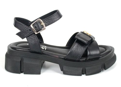 Lunara Mode – sandale dama din piele naturală negre cu talpă masivă și accent modern