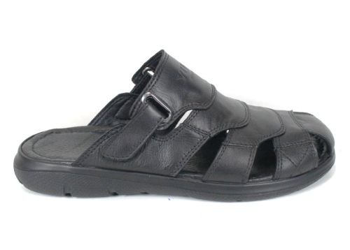 Tempo Sole – мъжко сабо с двойно велкро регулиране от естествена кожа в черно