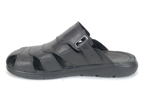 Tempo Sole – мъжко сабо с двойно велкро регулиране от естествена кожа в черно