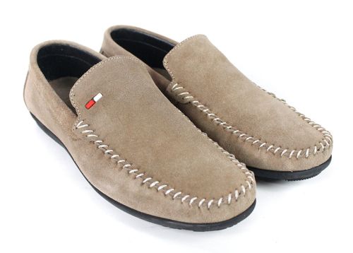 Miro Classico – Mocasini bărbătești din piele naturală velur maro nisipiu