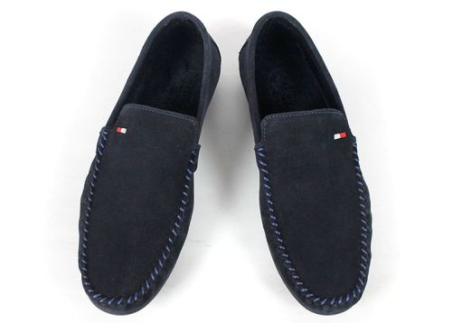 Mocasini casual bărbătești din piele velur bleumarin