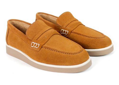 Mocasini damă din piele întoarsă naturală maro deschis – Vero Lume