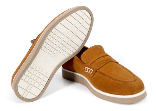 Mocasini damă din piele întoarsă naturală maro deschis – Vero Lume