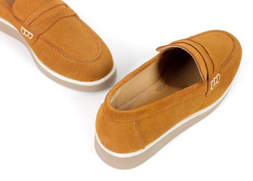 Mocasini damă din piele întoarsă naturală maro deschis – Vero Lume