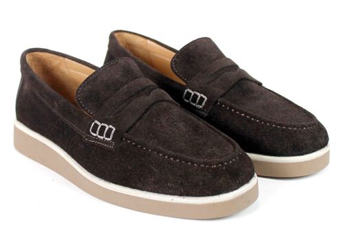 Mocasini damă din piele întoarsă naturală maro deschis – Vero Lume