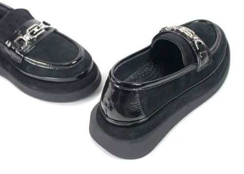 Mocasini eleganți din piele naturală velur și piele lăcuită