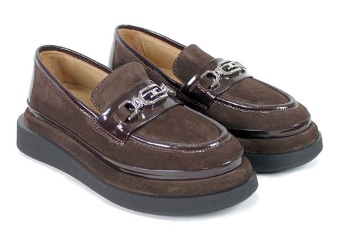 Mocasini damă Valentina Ricci din piele naturală velur și lac