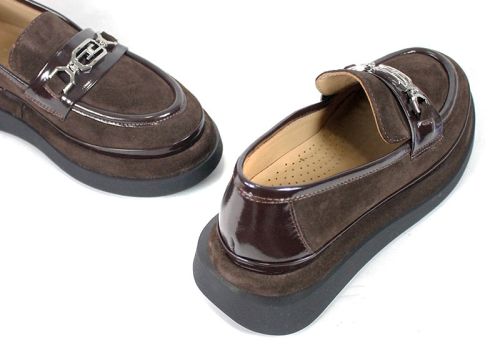 Mocasini eleganți din piele naturală velur și piele lăcuită