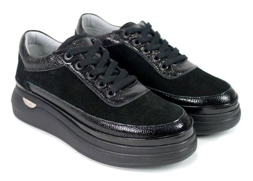 Pantofi damă Aurora Bellini din piele naturală velur și piele naturală lăcuită
