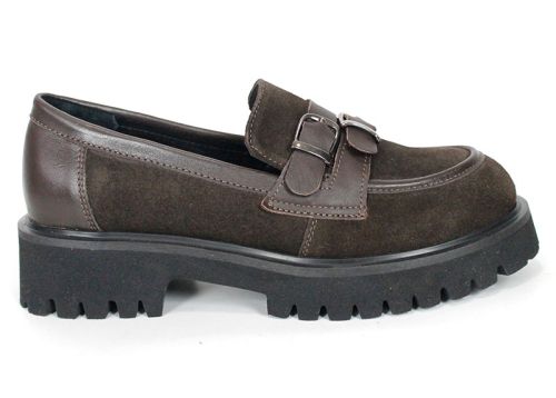 Mira Belle – Women's Loafers in Genuine Suede and Leather, Dark Brown