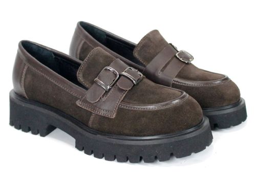 Mira Belle – Women's Loafers in Genuine Suede and Leather, Dark Brown