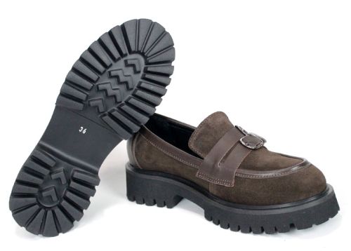 Mira Belle – Women's Loafers in Genuine Suede and Leather, Dark Brown
