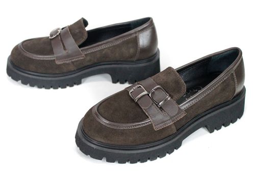 Mira Belle – Women's Loafers in Genuine Suede and Leather, Dark Brown