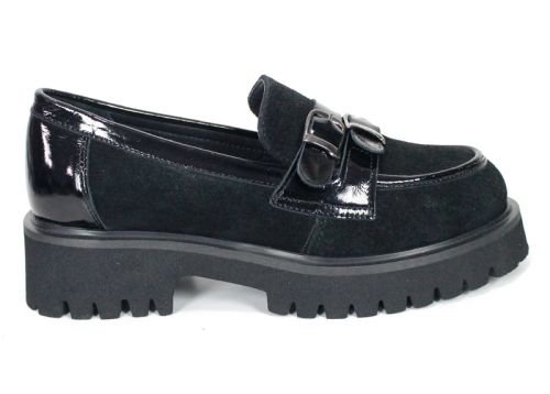 Mira Belle – Women's Loafers in Black Genuine Suede and Leather