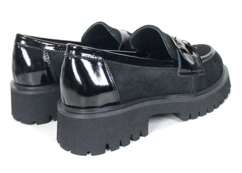 Mira Belle – Women's Loafers in Black Genuine Suede and Leather