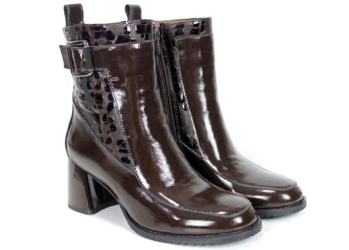 Women's Dark Brown Patent Leather Ankle Boots Marcella Vitale