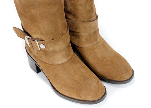 Women's Light Brown Suede Mid-Calf Boots Claudia Venturi