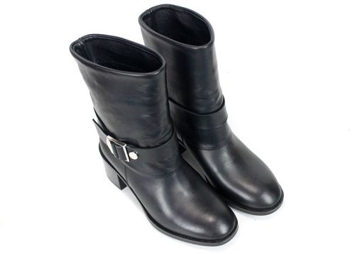 Women's Black Genuine Leather Mid-Calf Boots Claudia Venturi