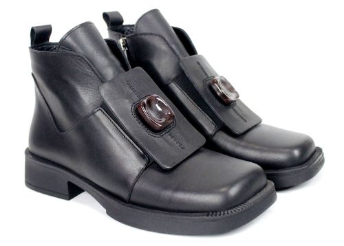 Women's Black Genuine Leather Statement Ankle Boots Isabella Montieri