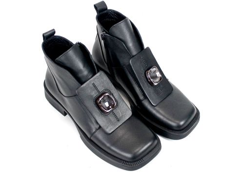 Women's Black Genuine Leather Statement Ankle Boots Isabella Montieri