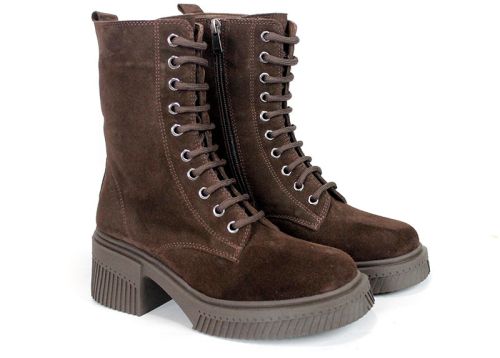 Women's Dark Brown Suede Lace-Up Combat Boots Alessandra Vieri