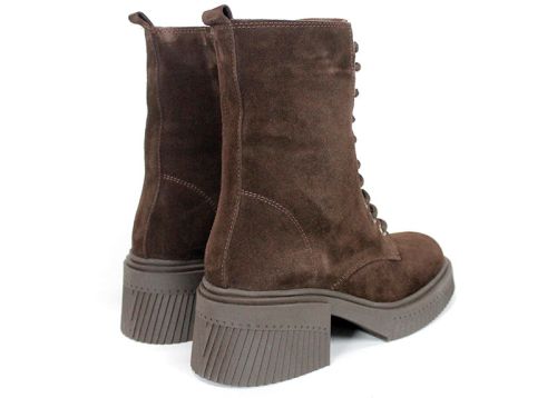 Women's Dark Brown Suede Lace-Up Combat Boots Alessandra Vieri