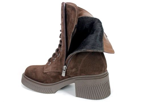 Women's Dark Brown Suede Lace-Up Combat Boots Alessandra Vieri