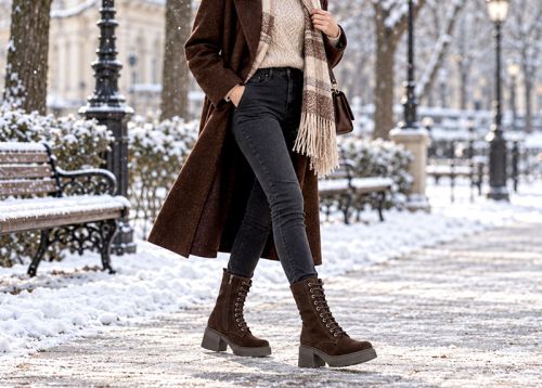 Women's Dark Brown Suede Lace-Up Combat Boots Alessandra Vieri