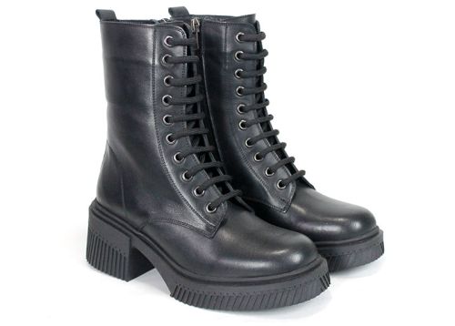 Women's Black Genuine Leather Combat Boots Alessandra Vieri