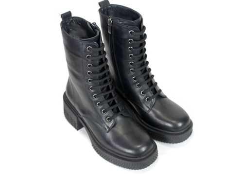 Women's Black Genuine Leather Combat Boots Alessandra Vieri