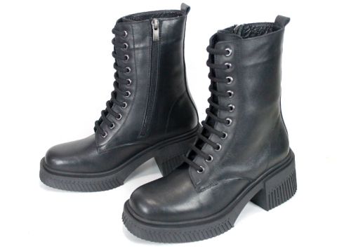 Women's Black Genuine Leather Combat Boots Alessandra Vieri