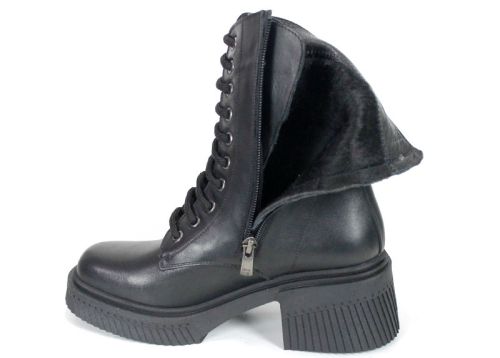 Women's Black Genuine Leather Combat Boots Alessandra Vieri