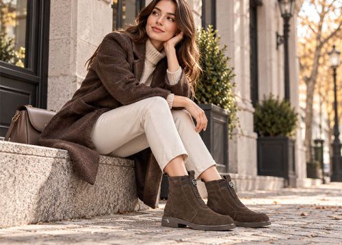 Emilia Soriano – дамски боти от естествен велур в тъмнокафяво